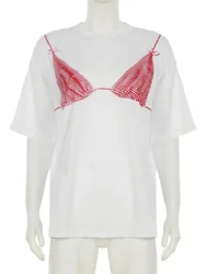 Women's Clothing Bra Printed Loose Short-sleeved T Shirt Tees Round Neck Pullover Loose Casual Top Contrast Simple Style Trendy