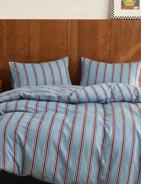 Piezas Juego de ropa de cama de rayas minimalista vintage 100% algodón, 2 fundas de almohada + 1 funda de edredón - Shein - FashionsVida