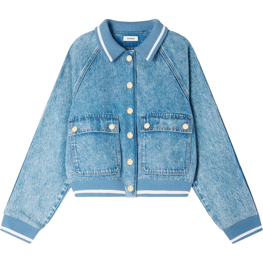 Cazadora vaquera de mujer 100% algodón con cuello polo acanalado - sandro - FashionsVida