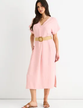 Womens Blush Air Flow Belted Oversized Dress - Light Pink - Size Medium/large - Gini London - FashionsVida