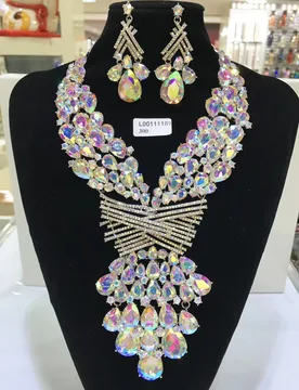 Jewelry Sets Multicolor Bridal Wedding Big Crystal Dubai Gold Color Jewelry Sets For Women Necklace Earrings - Aliexpress - FashionsVida