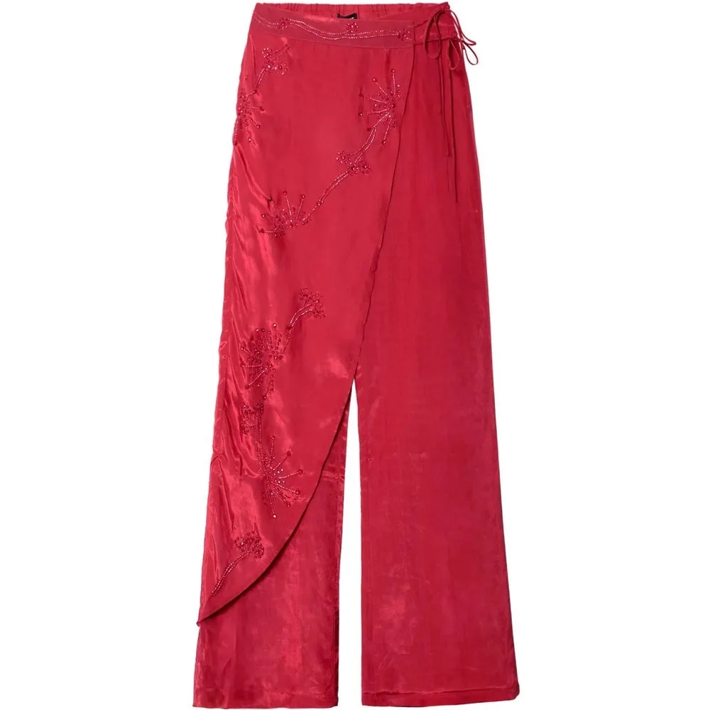 Pantalón de vestir con sobre capa bordada con abalorios de mujer - The-Are - FashionsVida