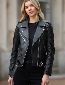 Womens 'Stella' Real Fashion Biker Jacket - Black - Size 14 Uk - Ashwood Leather - FashionsVida
