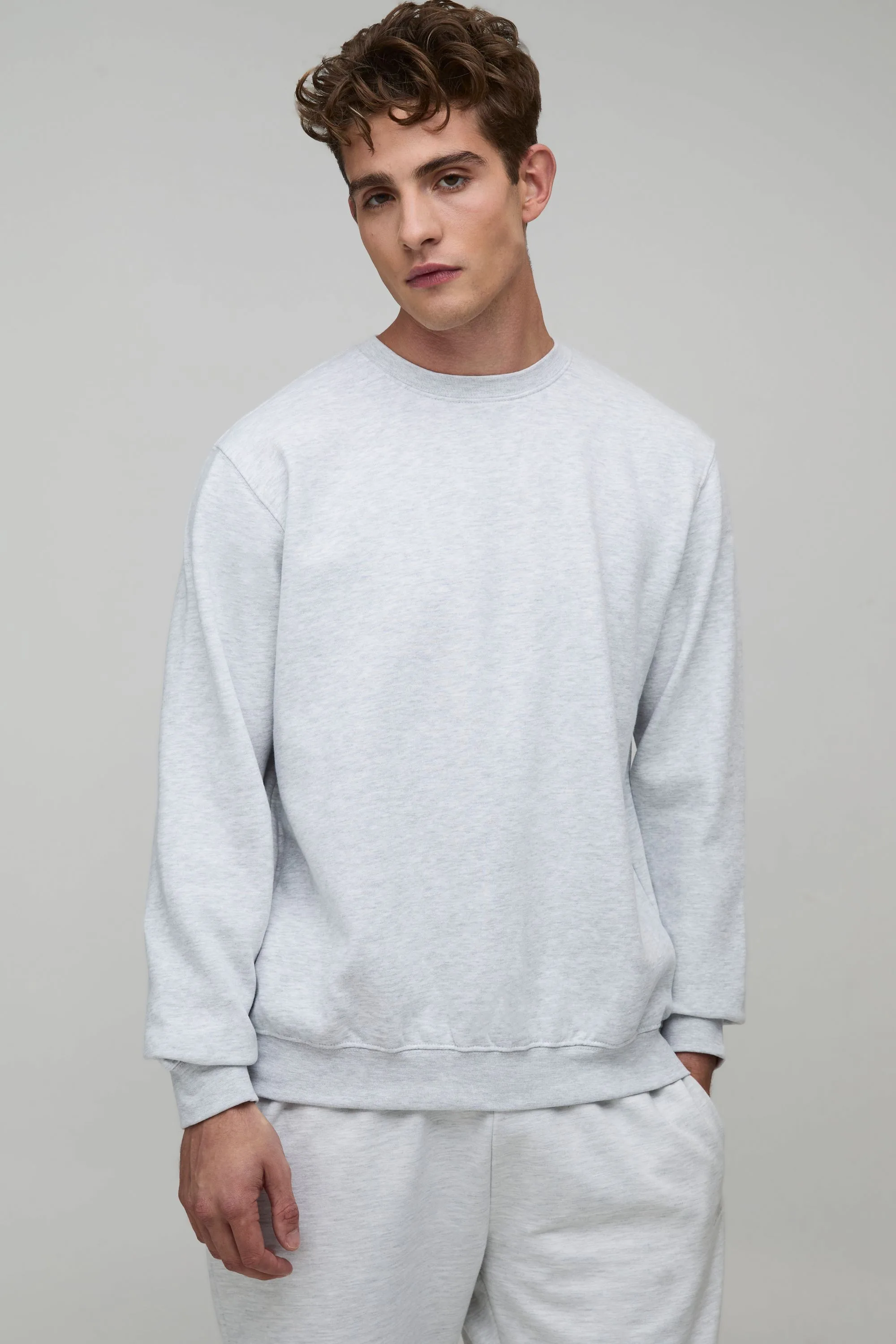 Mens Basic Regular Fit Crew Neck Sweatshirt - Grey Cotton - Size X-Small - boohooMAN - FashionsVida