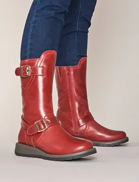 Women's 'Nightjar' Wedge Mid-Length Leather Boots in Red Size: 5 - Red - Size: 5 - Moshulu - FashionsVida