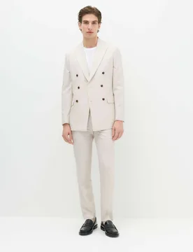 Slim Fit Pinstripe Double Breasted Jacket Ecru Mix male - M&S - FashionsVida