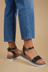 Womens : Hester Faux Leather Embellished Flatform Wedge Sandals - Black - Size Uk 8