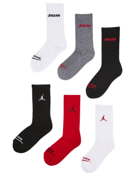 Kids Crew 6 Pack Unisex Socks - Red - Size - Red - Size: 4.5 - 6 - Jordan - FashionsVida