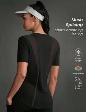 Camiseta deportiva de mujer de unicolor, cuello redondo, manga corta, casual, para fitness y gimnasio - Shein - FashionsVida