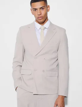 Men's Relaxed Fit Double Breasted Pinstripe Blazer Stone Size 40 Stone 40 - boohooMAN - FashionsVida
