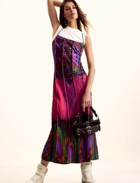 Vestido combinado diseñado por Mr. Christian Lacroix, Mujer, Viscosa, Rojo, XS