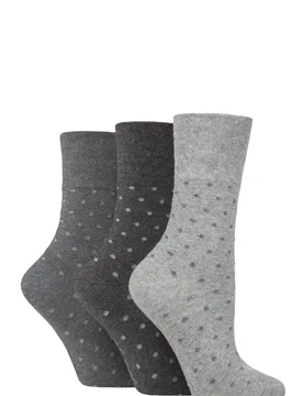 Women's 3 Pair Cotton Patterned and Striped Socks Digital Dots Charcoal / Grey 4-8 Ladies - Grey - Size: Small - Gentle Grip - FashionsVida