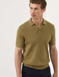 Mercerised Cotton Knitted Polo Shirt Khaki male