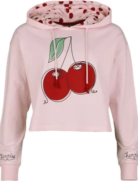 Rockabilly Kapuzenpullover - Cherry Cropped Hooded - S bis XXL - für Damen - Größe L - rosa - Frauen - female - Pussy Deluxe - FashionsVida