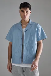 Mens Short Sleeve Drop Revere Boxy Pu Embossed Shirt - Light Blue - Size Medium