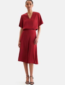 Weit schwingender Bahnenrock aus Satin Rot 36