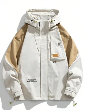 Chaqueta con capucha con cordón, manga larga, gráfico de letras y bloques de color para hombres, para el otoño - Shein - FashionsVida