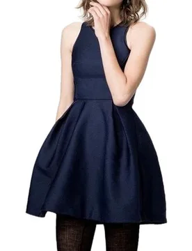 Navy textured Fit & Flare Mini Dress - Maje - FashionsVida