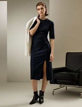 Vestito Lana Lungo Crewnecklusinghiere Pieghe In Vitalana Di Alta Qualità Lana Di Alta Qualità Vestibilità Slim - 44