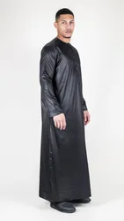 Mens Black Thobe Robe Satin Emirati Islamic Jubba Eid Regular Fit - Size 52