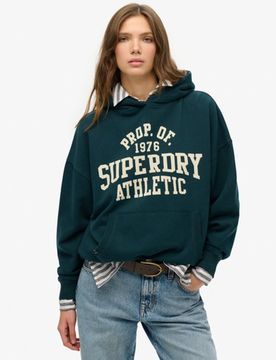 Superdry Women's Athletic Essentials Hoodie in Lockerer Passform Grün - Größe: 38