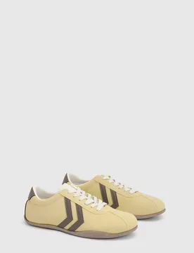 Womens Riley Faux Suede Contrast Lace Up Trainers - Yellow - Size Uk 3 - OASIS - FashionsVida