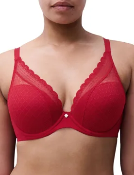 Womens Norah Chic Plunge T-Shirt Bra - Black - Red Polyamide - Size 36c - Chantelle - FashionsVida