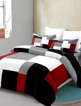 Conjunto de funda nórdica de 3 piezas con estampado a cuadros rojo, negro y gris (1*Funda nórdica + 2*Fundas de almohada, sin relleno), juego de rop - Shein - FashionsVida