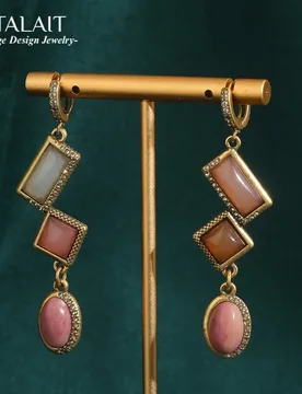 Vintage Natural Stone Drop Earrings Pink Wedding for Woman Geometry Long Accessories Gold Color High Quality Bridesmaid Jewelry - Aliexpress - FashionsVida