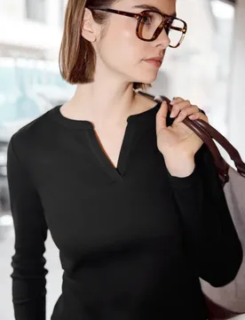 Street One Rippstrukturshirt female Schwarz - Street One Studio - FashionsVida