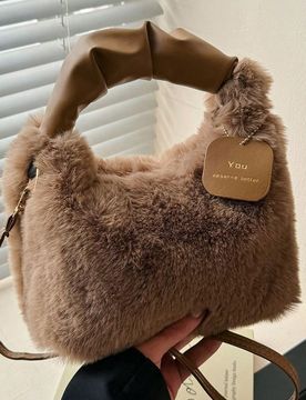 Pieza Bolso de peluche de hada, bolso de hombro y bandolera de moda para mujer, bolso de peluche de otoño/invierno, bolso versátil con red, sobre ro