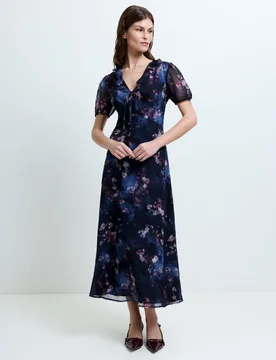 Floral V-Neck Midi Smock Dress Dark Navy Mix female - French connection - FashionsVida