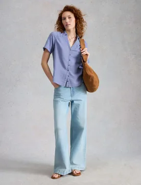 Pure Cotton Collared Shirt Blue female - White stuff - FashionsVida
