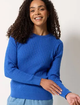 Cable Knit Jumper - Cobalt - Size: 14-16 - M&Co - FashionsVida