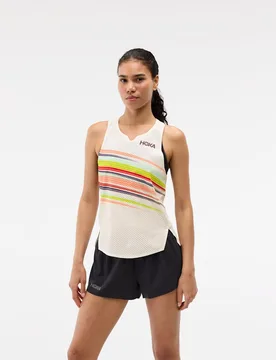 Women's Race Day Singlet in Alabaster Flare, Size Large - HOKA - FashionsVida
