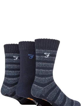 Mens 3 Pair Striped Cushioned Boot Socks Navy / Blue 6-11 Mens - Blue - Size: 6-11 Mens - Farah - FashionsVida