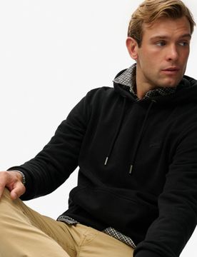 Superdry Herren Baumwolle Gesticktes Logo Essential Kapuzenpullover, Schwarz - Größe: XL
