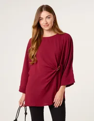 Detail Side Gathered Blouse - S/M / WINE - female