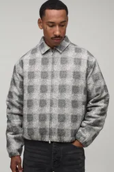 Herren Kastige Harrington-Jacke Mit Strukturierter Textur Taupe Größe Small