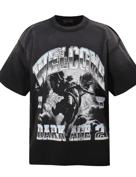 Unisex Vintage Washed T-shirt Gothic Angel Print Tshirts Streetwear Y2k Summer Casual Crew Neck Cotton Tee for Man Oversized - Aliexpress - FashionsVida