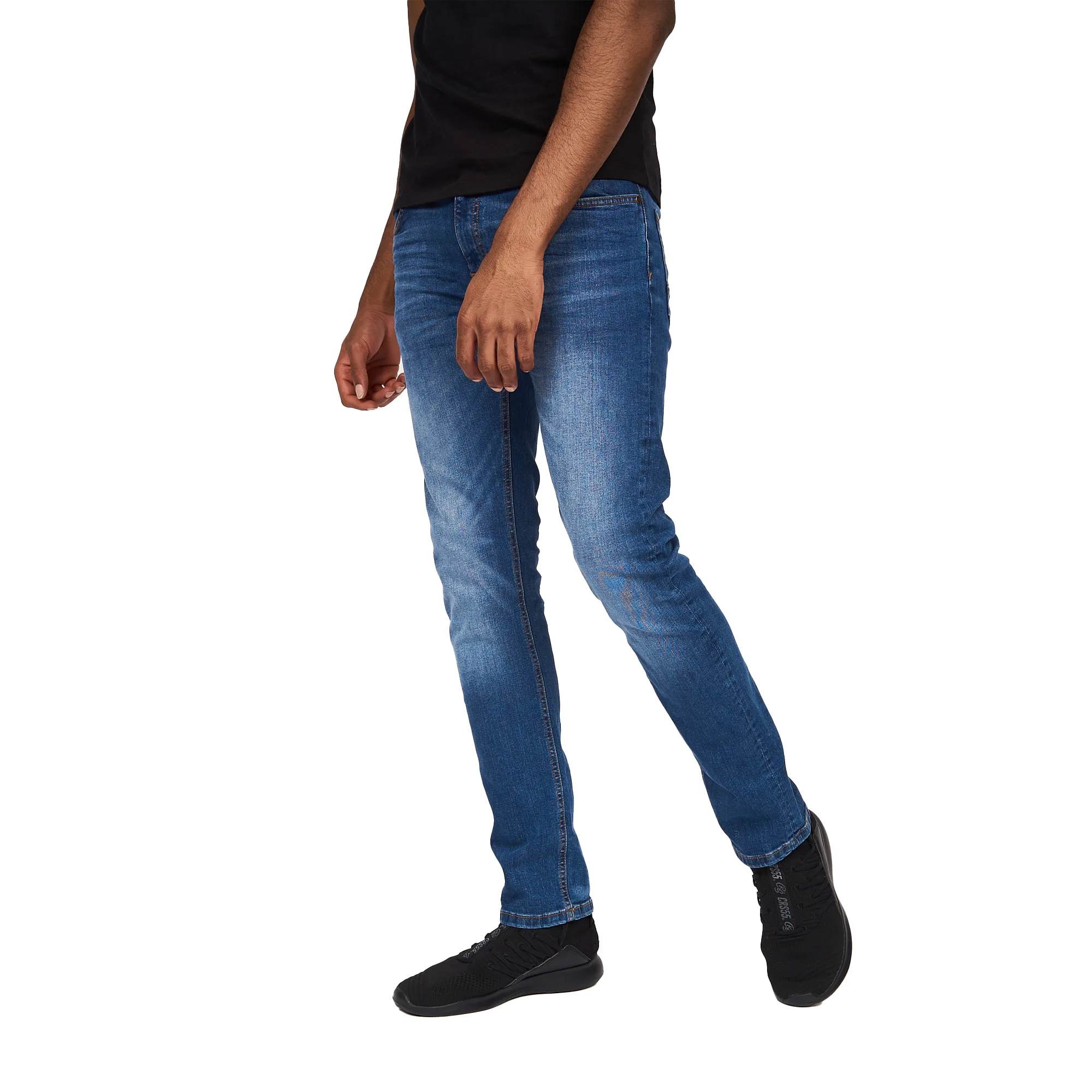 Mens Svelte Stretch Jeans (Stone Wash) - Navy/blue - Size 30r - Crosshatch - FashionsVida