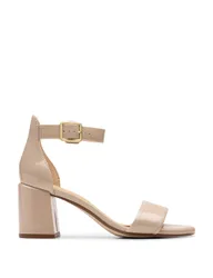 Leather Ankle Strap Block Heel Sandals Sand female
