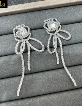 Zirconia cute earrings bowknot flower pendant luxury jewelry dinner party silver color dangling earrings women - Aliexpress - FashionsVida
