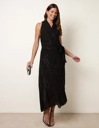Wrap Knit Halter Shape Dress - S / BLACK - female