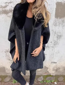 New Women's Autumn and Winter Loose Long-sleeved Large Lapel Collar Fur Collar Cape Coat - Aliexpress - FashionsVida