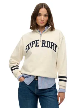 Felpa Con Mezza Zip Athletic Essential Applique Desert Bone Off White 2XS