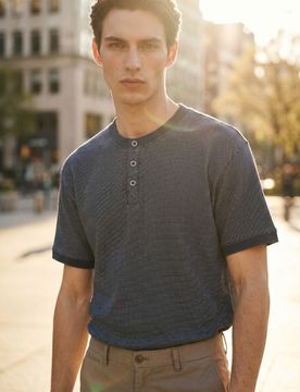 T-shirt Henley in cotone - grey blue