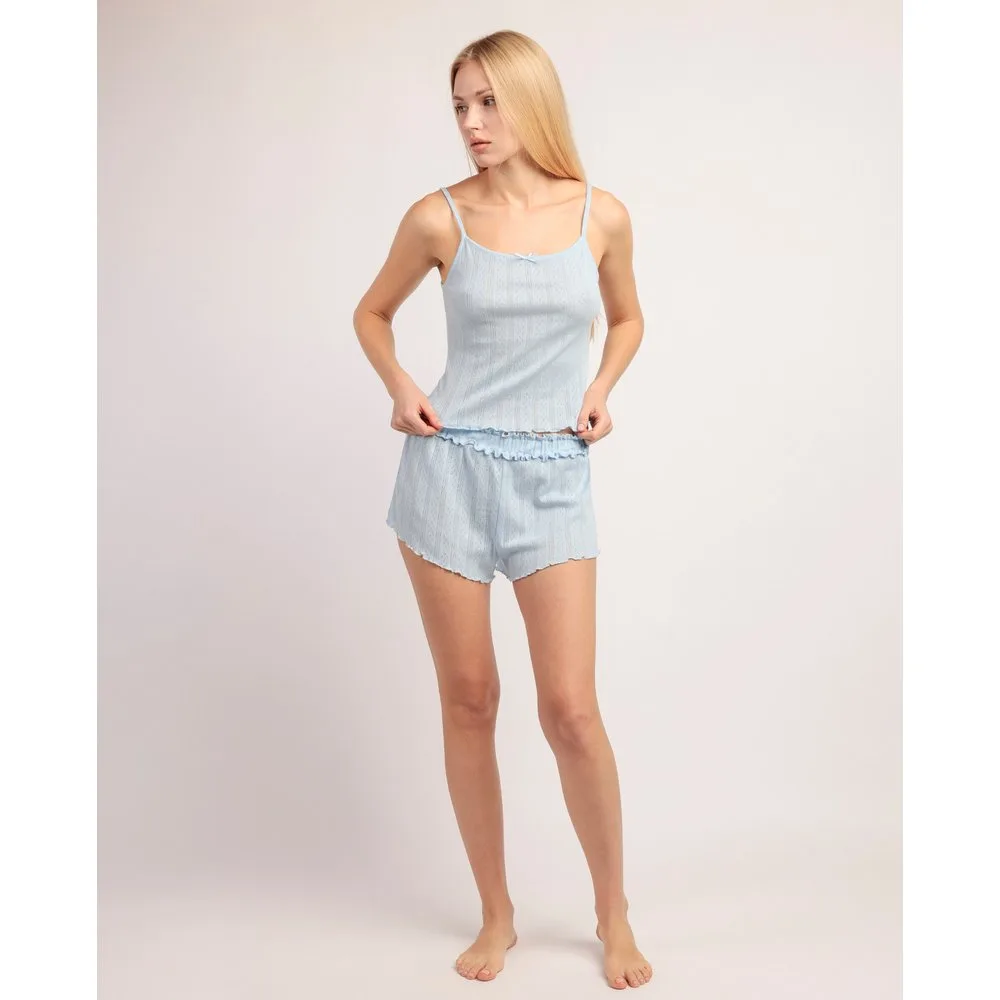 Pijama corto de mujer de punto de algodón con detalles de puntilla lencera - Admas - FashionsVida