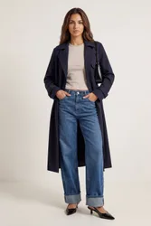 Womens Stripe Trench Coat - Navy - Size 12 Uk