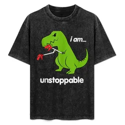 I Am Unstoppable T-Rex Dinosaur Dino Cool Cute Humor Funny T-Shirt Simple Casual Short Sleeve Tee
